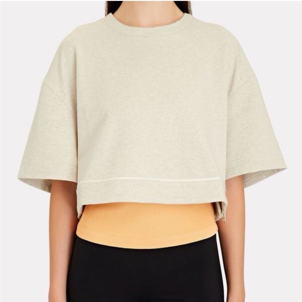 Varley Fenton Cropped Sweatshirt Boxy Short Sleeve Tee Ivory Marl. Size XL
